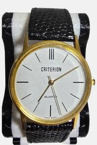 lot 28 image: Collectible Criterion gold-tone quartz dress wristwatch from the 1970s and 1980s.
