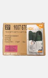 lot 9 image: HDX  1 case 6 packages of 3-pack Indoor Extension Cords  per package includes  (2) 6ft , and (1)  12ft