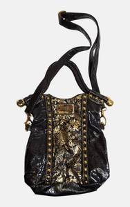 lot 37 image: Ed Hardy by Christian Audigier Shoulder Tote purse bag Black gold metallic RARE
