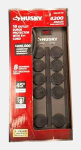lot 39 image: Husky  8 ft. 10-Outlet Power Surge with Rubber Cover