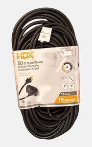 lot 57 image: HDX  50 ft. 163 Light Duty IndoorOutdoor Extension Cord with Multiple Outlet Triple Tap End