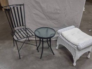 lot 80 image: Wicker Ottoman Patio Chair Patio Table