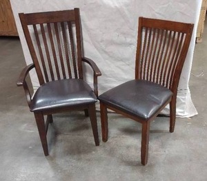 lot 46 image: 2 Non Matching Dining Chairs Wood With Upholstered Seat