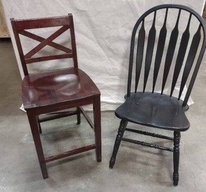 lot 48 image: 2 Dining Chairs 1 Black 1 Taller Brown Chair