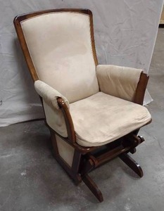 lot 57 image: Wooden and Upholstered Nursery Glider Chair