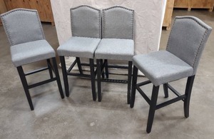 lot 25 image: 4 Upholstered Grey Counter Height Chairs