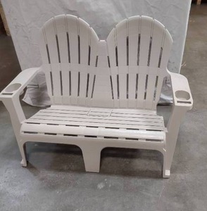 lot 30 image: Plastic 2 Person Adirondack Outdoor Bench With Cup and Phone Holders