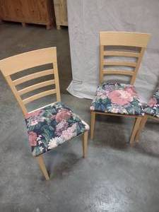 4 Floral Pattern Wooden Dining Chairs