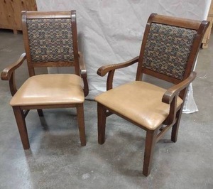 lot 9 image: Matching Upholstered Dining Arm Chairs Leather Seat