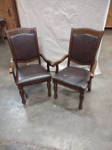 lot 13 image: Matching Dining Chairs With Brown Faux Leather Back and Seat