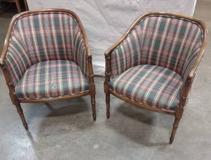 lot 15 image: Matching Club Chairs With Plaid Fabric