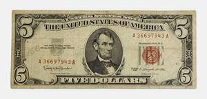 lot 6 image: 1963 - $5  Federal Reserve Note