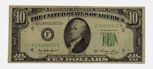 lot 9 image: 1969-A- Off Cut - $10  Federal Reserve Note