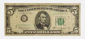 lot 11 image: 1963- Star Note  - $5  Federal Reserve Note