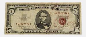 lot 13 image: 1963 Off-Cut - $5 Federal Reserve Note