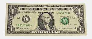 lot 21 image: 2017- Star Note- Low Number # 587780 - $1 Federal Reserve Note