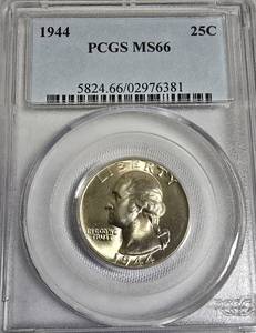 lot 48 image: 1944 25-Cent Coin, Graded PCGS MS66