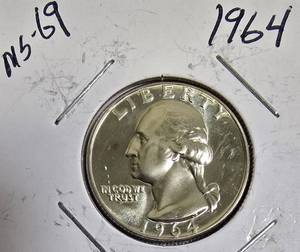 lot 64 image: 1964 Quarter, graded MS-69.