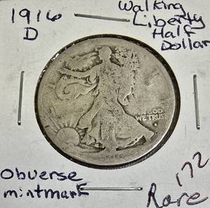 lot 70 image: 1916-D Walking Liberty Half Dollar - Obverse Mintmark (Rare)