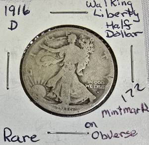 1916-D Walking Liberty Half Dollar - Obverse Mintmark (Rare)