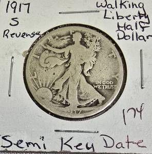 lot 72 image: 1917-S Reverse Walking Liberty Half Dollar - Semi-Key Date