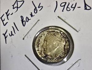 lot 75 image: 1964-D Dime in EF-50 condition, showcasing captivating Full Bands.