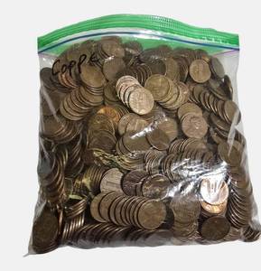 lot 89 image: 5.4 lbs of clean, hand-sorted copper pennies from 1960 to 1982. Check current copper prices.