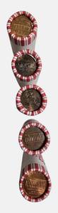 lot 92 image: Five rolls of unsearched pennies from a bank box dates and mint marks are unknown.