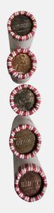 lot 94 image: Five rolls of unsearched pennies from a bank box dates and mint marks are unknown.