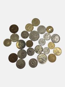 Old foreign coins from various countries around the world.