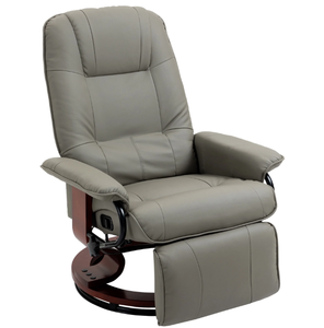 lot 17 image: HOMCOM Faux Leather Manual Recliner, Adjustable Swivel Lounge Chair with Footrest, Armrest and Wrapped Wood Base for Living Room, Gray