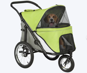 lot 30 image: PawHut Dog Stroller 3 Wheels Pet Stroller w One-Hand Fold Rubber Wheels Storage Bag Soft Cushion Safety Leash for S and M Dogs Yellowish Green (Slightly Used)