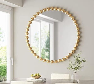 lot 32 image: Madison Park Round Mirror, Metal Frame Circle Mirror 36 inch, Wall Art Decor Mounted Hanging for Entryway, Bathroom, hallway, Living Room, Vanity, Marlowe, Gold