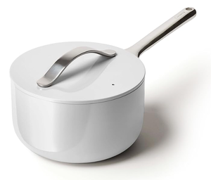 lot 49 image: Caraway Nonstick Ceramic Sauce Pan with Lid (3 qt) - Non Toxic, PTFE & PFOA Free - Oven Safe & Compatible with All Stovetops (Gas, Electric & Induction) - Gray