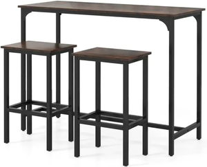 lot 55 image: Costway Industrial 3-Piece 47.5 Counter-Height Dining Table and 2 Bar Stools