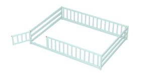 lot 56 image: Costway HU11255QL-F Floor Bed with Full Length Safety Guardrails, Light Green - Full Size