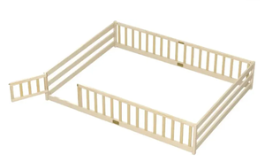 lot 57 image: Costway Queen Size Floor Bed Kids Montessori Bed Frame with Full Length Safety Guardrails (Maybe Missing Hardware)