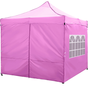 lot 58 image: Costway NP12821PI 10 x 10 ft. Pop Up Canopy Tent with 4 Removable Sidewalls & Wheeled Bag, Pink