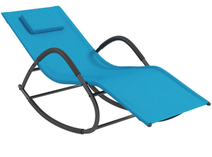 lot 65 image: Outsunny UV Water Resistant Rocking Chair for Sunbathing, Lawn, Garden or Pool, Light Blue