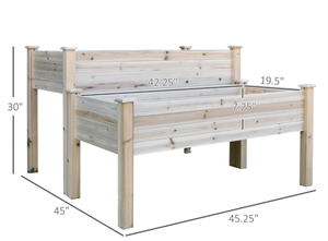 lot 84 image: Outsunny Two-Tier Wooden Elevated Garden Bed with Legs, Large Capacity 45x45 Outdoor Planter for Vegetables, Flowers, and Herbs, Ideal for Gardeners, Natural