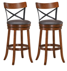 lot 85 image: Costway Set of 2 Bar Stools 360-Degree Swivel Dining Bar Chairs with Rubber Wood Legs 29in