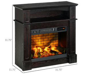 lot 90 image: HOMCOM 32 Electric Fireplace with Mantel, Freestanding Heater with LED Log Flame, Shelf and Remote Control, 1400W, Brown