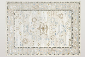 lot 100 image: HOMCOM Machine Washable Area Rug, 144x107  Indoor Boho Rug, Non-Slip, Low Pile for Living Room, Bedroom, Dining Room, Kitchen, Home Office, Distressed Carpet for High Traffic Areas, Brown Blue (Used)