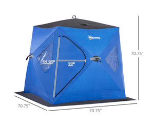 lot 110 image: Outsunny 2 Person Insulated Ice Fishing Shelter Pop-Up Portable Ice Fishing Tent with Carry Bag and Anchors for Lowest Temps -22, Dark Blue