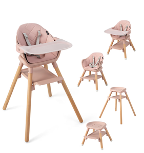 lot 300 image: Costway 6-in-1 Convertible Wooden Baby Highchair Infant Feeding Chair with Removable Tray Pink