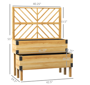 lot 96 image: Outsunny 2 Tier Trellis Planter, Wooden Raised Garden Bed, Natural (Missing 1 Of Part Q)