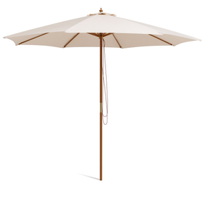lot 98 image: Costway 10 Feet Patio Umbrella with 8 Wooden Ribs and 3 Adjustable Heights-Beige
