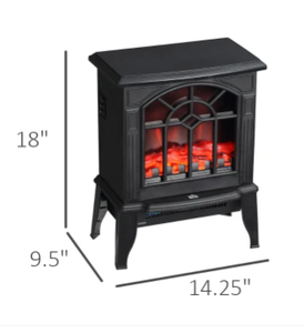 lot 154 image: HOMCOM Electric Fireplace Heater, Freestanding Fireplace Stove with Realistic Flames Overheating Protection 750W1500W, Black