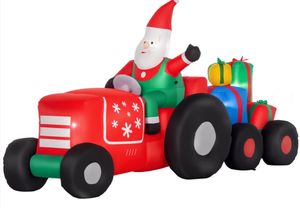 lot 234 image: Outsunny 9ft Christmas Inflatables Outdoor Decorations Santa Claus Driving Trailer with Colorful Gift Boxes, Blow-Up LED Yard Christmas Decor for Lawn Garden Party