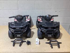 lot 117 image: LOT OF 2 Aosom Kids ATV Four Wheeler Ride on Car, Motorized Quad, 6V Battery Powered Electric Quad with Songs for 18-36 Months, Black (Used)